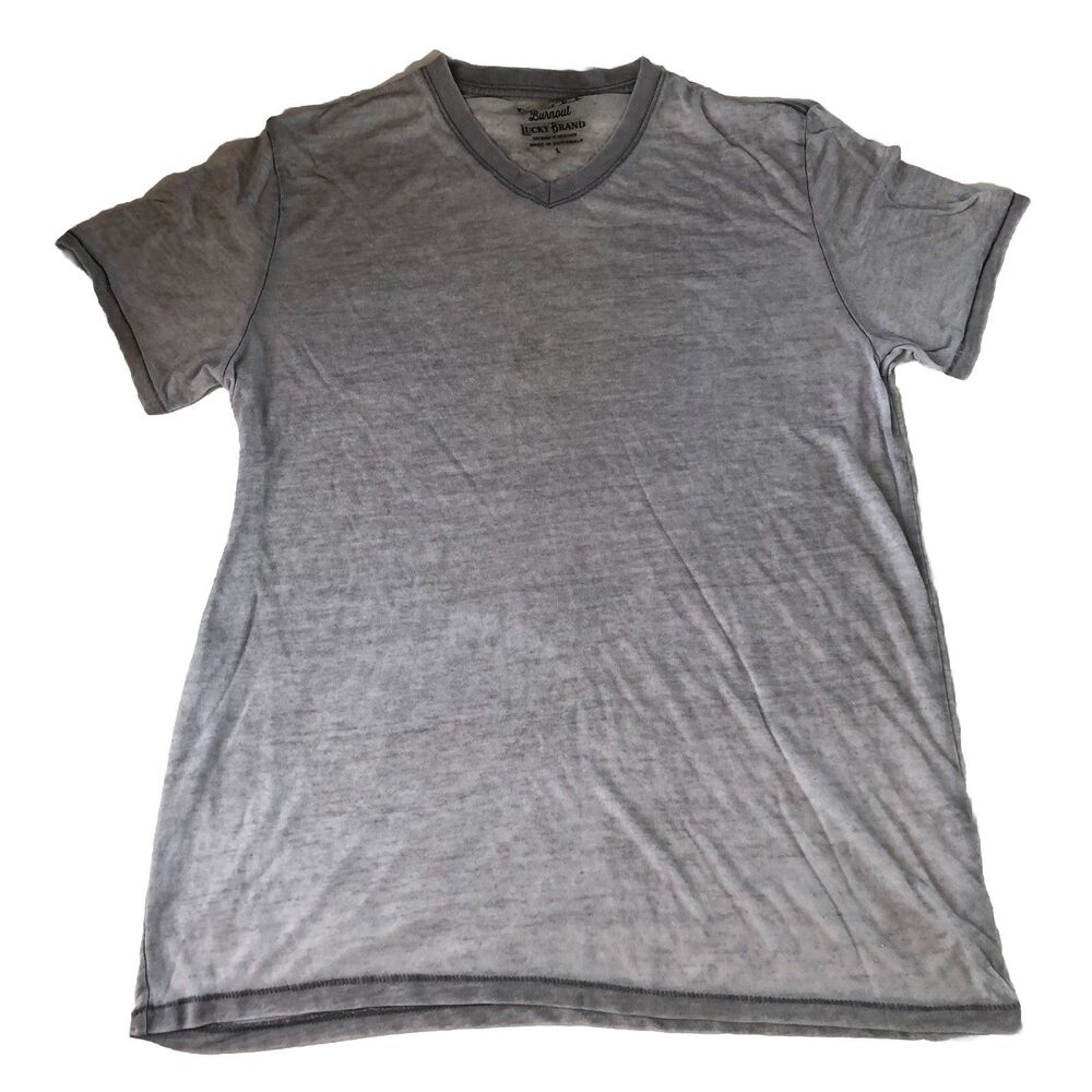 Lucky Brand Mens Large Venice Burnout V-Neck T-Shirt Gray Short Sleeve 7M62165